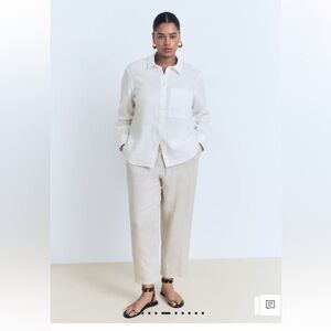 NWOT MNG Mango 💯% Linen Long Sleeve Button Up Blouse Off White Size XL